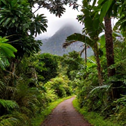 Caribbean Holidays, Grenada Nature Holidays, Lush Grand Etang rainforest in Grenada in November, with misty mountains, tropical foliage and a peaceful forest trail