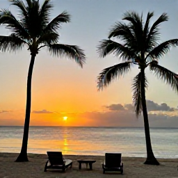 Caribbean Holidays, Grenada Nature Holidays, Sunset over Grand Anse Beach in Grenada, with palm trees, calm sea and a relaxed evening atmosphere