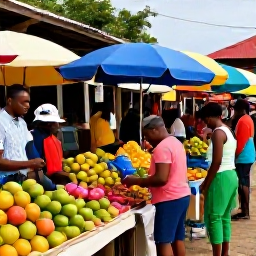 Caribbean Holidays, Grenada October Holidays, A friendly local market in St George's Grenada, with fresh fruit, spices, colourful stalls and visitors browsing in warm weather