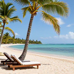 Caribbean Holidays, Grenada October Holidays, A relaxed all-inclusive resort beside a calm Caribbean beach in Grenada, with palm trees, sun loungers and clear turquoise water