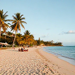 Caribbean Holidays, Grenada October Holidays, A wide sandy beach on Grenada with calm turquoise water, palm trees and a few relaxed visitors in warm October sunshine