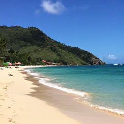 Caribbean Holidays, Grenada October Holidays, Grand Anse Beach in Grenada during a sunny October afternoon, with clear water, soft sand, green hills and colourful beach umbrellas