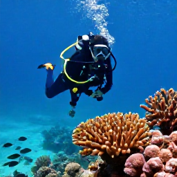 Caribbean Holidays, Grenada Scuba Diving, A bright underwater scene in Grenada with a scuba diver exploring coral reefs and colourful tropical fish in clear Caribbean water