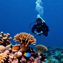 Caribbean Holidays, Grenada Scuba Diving, A diver photographing coral, sponges and colourful tropical fish at a calm Grenada reef