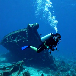Caribbean Holidays, Grenada Scuba Diving, A scuba diver exploring the Bianca C shipwreck near Grenada, surrounded by clear water and schools of fish