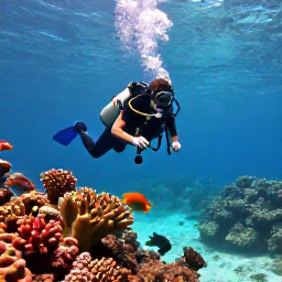Caribbean Holidays, Grenada Scuba Diving, Colourful scuba divers exploring coral reefs and tropical fish in clear turquoise water off Grenada