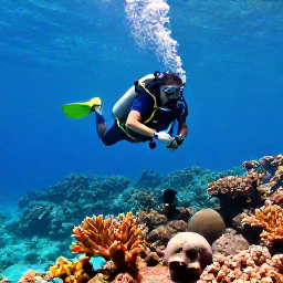 Caribbean Holidays, Grenada Scuba Diving, Scuba diver exploring clear turquoise water above a colourful coral reef off Grenada