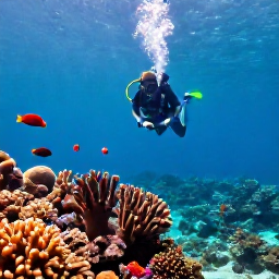 Caribbean Holidays, Grenada Scuba Diving, Scuba diver exploring colourful coral reef and tropical fish in clear Caribbean water around Grenada in November