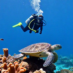 Caribbean Holidays, Grenada Scuba Diving, Scuba divers drifting over healthy coral gardens with turtles, reef fish and sponges off Grenada