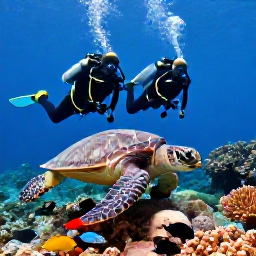 Caribbean Holidays, Grenada Scuba Diving, Scuba divers observing sea turtles, colourful fish and healthy coral in a sheltered Grenada reef