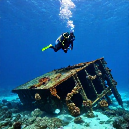 Caribbean Holidays, Grenada Scuba Diving, Scuba divers visiting the Bianca C wreck on the seabed near Grenada, with marine life and clear blue Caribbean water