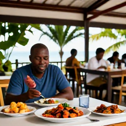 Caribbean Holidays, Grenada September Holidays, A friendly Grenadian restaurant serving fresh seafood and local dishes to a solo visitor in a relaxed open-air setting