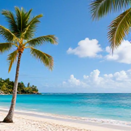 Caribbean Holidays, Grenada September Holidays, Luxury beachfront resort in Grenada during September, with palm trees, calm turquoise sea and bright Caribbean skies