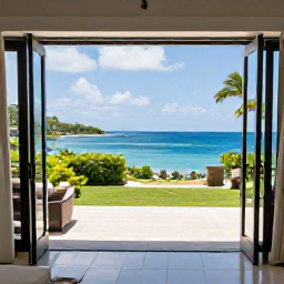 Caribbean Holidays, Grenada September Holidays, Stylish luxury hotel suite in Grenada with open doors to a private terrace overlooking tropical gardens and the Caribbean Sea