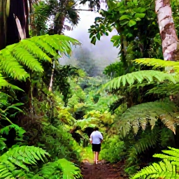 Caribbean Holidays, Grenada September Holidays, Traveller walking through Grand Etang rainforest in Grenada, surrounded by vivid green foliage, ferns and misty mountain air