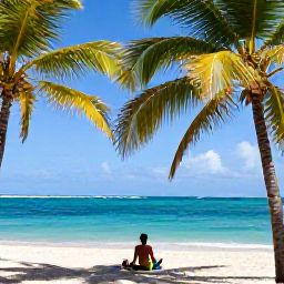 Caribbean Holidays, Grenada Solo Holidays, A lone traveller relaxing on Grand Anse Beach in Grenada during a sunny April afternoon, turquoise water and palm trees