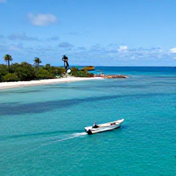 Caribbean Holidays, Grenada Solo Holidays, A small boat travelling over clear water towards Grand Anse and the underwater sculpture park in Grenada