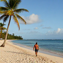 Caribbean Holidays, Grenada Solo Holidays, A solo traveller walking along Grand Anse Beach in Grenada during a sunny May morning, calm turquoise sea and palm trees