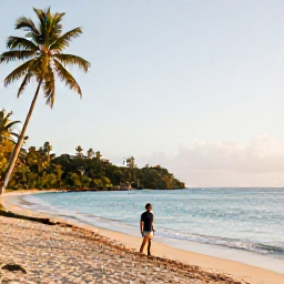 Caribbean Holidays, Grenada Solo Holidays, A solo traveller walking along Grand Anse Beach in Grenada during November, calm turquoise sea, soft morning light, tropical scenery