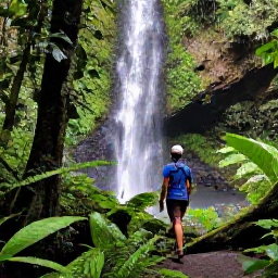 Caribbean Holidays, Grenada Solo Holidays, Guided rainforest walk in Grand Etang National Park Grenada, lush tropical plants and a solo traveller near a waterfall