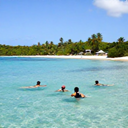 Caribbean Holidays, Grenada Solo Holidays, Small group of solo travellers swimming and snorkelling in clear Caribbean water near a sheltered Grenada bay