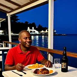 Caribbean Holidays, Grenada Solo Holidays, Solo diner enjoying fresh Grenadian food at a relaxed waterfront restaurant in St George&rsquo;s during the evening