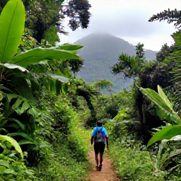 Caribbean Holidays, Grenada Solo Holidays, Solo hiker on a rainforest trail near Grand Etang National Park in Grenada, lush tropical vegetation and misty mountain scenery