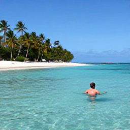 Caribbean Holidays, Grenada Solo Holidays, Solo traveller swimming and snorkelling in clear water at Grand Anse Beach, Grenada, with palm trees and a quiet shoreline