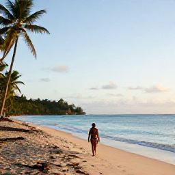 Caribbean Holidays, Grenada Solo Holidays, Solo traveller walking along Grand Anse Beach in Grenada during a sunny February morning, calm turquoise sea and palm trees