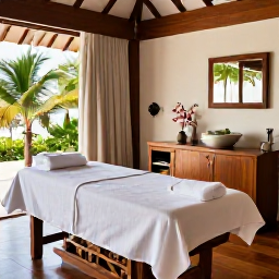 Caribbean Holidays, Grenada Spa Breaks, A luxury spa treatment room in Grenada with natural wood, fresh towels, tropical flowers and soft afternoon light