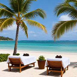Caribbean Holidays, Grenada Spa Breaks, A tranquil Grenada spa resort overlooking a tropical beach, with treatment rooms, palm trees and calm turquoise water
