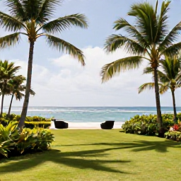 Caribbean Holidays, Grenada Spa Breaks, A tranquil Grenada spa resort with palm trees, lush tropical gardens and the Caribbean Sea in the background