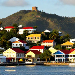 Caribbean Holidays, Grenada Spa Breaks, Colourful St George's harbour and hillside streets in Grenada, viewed in warm afternoon sunshine