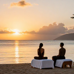 Caribbean Holidays, Grenada Spa Breaks, Couple enjoying a calm sunset at a Grenada beach resort after a spa treatment