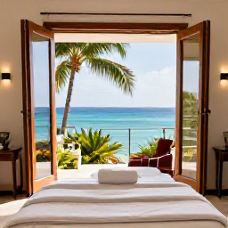 Caribbean Holidays, Grenada Spa Breaks, Elegant Grenada spa resort treatment room with open windows, tropical plants, soft towels and a view of the Caribbean