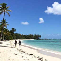 Caribbean Holidays, Grenada Spa Breaks, Grand Anse Beach in Grenada in October, with calm turquoise water, soft sand, palm trees and a couple walking along the shore