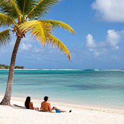 Caribbean Holidays, Grenada Spa Breaks, Grand Anse Beach in Grenada with calm turquoise water, palm trees and a couple relaxing near the shore