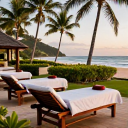 Caribbean Holidays, Grenada Spa Breaks, Peaceful luxury spa setting at a Grenada beach resort in November, with treatment beds, tropical greenery and warm Caribbean light