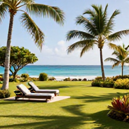 Caribbean Holidays, Grenada Spa Breaks, Peaceful tropical spa resort in Grenada with lush gardens, palm trees and a calm Caribbean Sea in the background