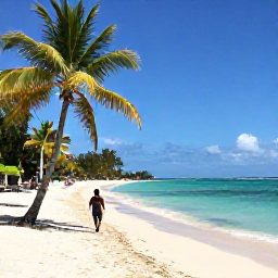 Caribbean Holidays, Grenada Spa Breaks, Quiet Grand Anse Beach in Grenada with turquoise water, palm trees and a traveller walking along the sand