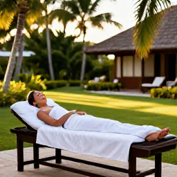 Caribbean Holidays, Grenada Spa Breaks, Relaxing Caribbean spa treatment in a peaceful Grenada resort, with tropical greenery and warm December sunshine