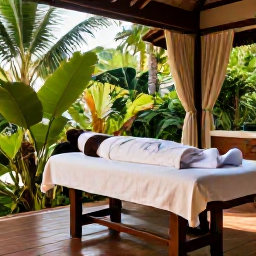 Caribbean Holidays, Grenada Spa Breaks, Relaxing spa treatment beside a tropical garden in Grenada, with warm natural light and Caribbean greenery