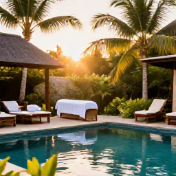 Caribbean Holidays, Grenada Spa Breaks, Relaxing spa treatment beside a tropical garden pool in Grenada, with palms and warm Caribbean light