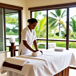 Caribbean Holidays, Grenada Spa Breaks, Spa therapist preparing a relaxing treatment in a bright Caribbean treatment room overlooking tropical greenery