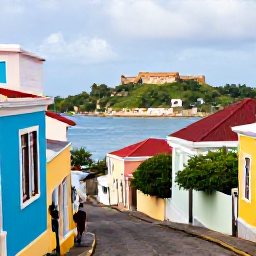 Caribbean Holidays, Grenada Tours, A guided walking tour through the historic streets of St George's, Grenada, showing pastel buildings, the harbour and Fort George in the distance