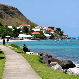 Caribbean Holidays, Grenada Walking Holidays, A coastal path near St George's in Grenada overlooking blue Caribbean water, fishing boats and colourful hillside buildings