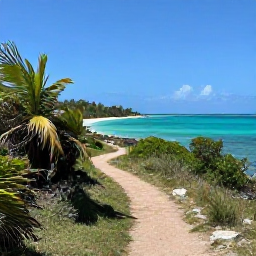 Caribbean Holidays, Grenada Walking Holidays, A coastal walking trail above turquoise water, with a quiet Grenadian beach in the distance