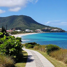 Caribbean Holidays, Grenada Walking Holidays, A panoramic coastal path near St George's, Grenada, overlooking turquoise water, green hills and colourful Caribbean houses