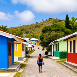 Caribbean Holidays, Grenada Walking Holidays, A relaxed walker exploring a colourful Grenadian village street after a day on the trails