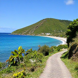 Caribbean Holidays, Grenada Walking Holidays, A scenic coastal walking trail in Grenada in January, with turquoise sea, green hills and a clear blue sky